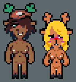 anthro antlers areola blonde_hair blush blush_lines breast_size_difference breasts brown_body brown_fur brown_hair duo exposed_breasts female female/female fur hair horn pixelated scut_tail short_tail tail n_r_deleaut deltarune undertale_(series) dess_holiday noelle_holiday animal_humanoid deer deer_humanoid humanoid mammal mammal_humanoid digital_media_(artwork) hi_res pixel_(artwork) upscale sibling_(lore) sister_(lore)