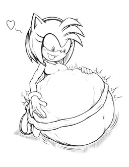 abdominal_bulge after_vore anthro belly big_belly breasts clothing duo female female_pred gloves handwear huge_belly hyper hyper_belly overweight simple_background vore white_background zelknotos sega sonic_the_hedgehog_(series) amy_rose eulipotyphlan hedgehog mammal 2023 hi_res monochrome