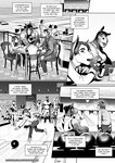 anthro black_and_white bovid bowling bowling_alley bowling_ball bowling_pin caprine cody_(falcon_mccooper) comic dialogue english_text equid equine falcon_mccooper goat horn horse male mammal monochrome scut_tail short_tail tail text william_(falcon_mccooper)