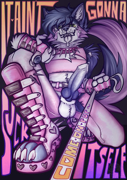 animal_genitalia animal_penis anthro balls biped bodily_fluids boots clothing collar dripping erection footwear front_view genital_fluids genitals knot knotted_penis leash leash_pull leashed_viewer male penis pink_clothing precum precum_drip saliva saliva_drip sheath shoes solo spikes teeth_showing tongue tongue_out starseeker eclipse_(folf) canid canine hybrid mammal absurd_res hi_res