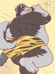 anthro belly big_belly blush bottomwear butt clothing food kemono male overweight overweight_male shorts simple_background solo weapon enemy_of_humans lifewonders setsubun tokyo_afterschool_summoners horkeu_kamui_(tas) canid canine canis mammal wolf 2024 3:4 hi_res