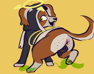 animal_genitalia animal_vulva anus butt canine_genitalia canine_vulva clothed clothed_feral clothing fart fart_cloud farting_at_viewer female feral freckled_butt freckled_face freckles genitals halo hiked_leg nun nun_outfit raised_leg solo vulva yellow_eyes miaucandies waverly_(dogabbey) canid canine canis domestic_dog mammal 2d_animation animated