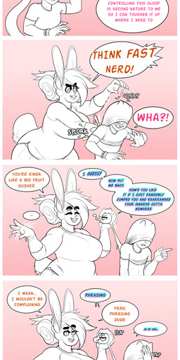 5_fingers anthro ask_blog big_breasts bottomwear bracelet breasts clothed clothing curvy_figure dialogue duo eyebrows eyes_closed facepalm female fingers hair horn huge_breasts humanoid_pointy_ears jewelry long_ears male motion_lines one_eye_closed onomatopoeia open_mouth overweight overweight_anthro overweight_female pants pointy_ears pupils scut_tail shirt short_tail slit_pupils sound_effects speech_bubble tail teeth text thick_thighs topwear voluptuous wedgie wide_hips mr.pink dulce_(mr.pink) pwink_(mr.pink) goo_creature imp lagomorph leporid mammal mimic rabbit 2022 comic english_text hi_res