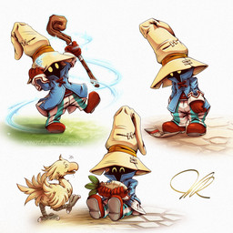 ambiguous_gender beak belt blue_clothing blue_robe bottomwear clothing duo feathers feral food footwear gloves grass handwear hat headgear headwear pants pattern_bottomwear pattern_clothing pattern_pants plant pointy_hat red_clothing red_footwear red_gloves red_handwear red_shoes robe shoes simple_background sitting smile stick striped_bottomwear striped_clothing striped_pants stripes text vegetable white_background yellow_body yellow_clothing yellow_eyes yellow_feathers yellow_hat yellow_headwear unnotablejulz final_fantasy final_fantasy_ix square_enix vivi_ornitier avian black_mage_(final_fantasy) chocobo humanoid 1:1 2023 artist_name dated hi_res signature