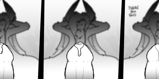 anthro asphyxiation bodily_fluids cock_vore drowning drowning_in_cum duo genital_fluids genitals hands_behind_head leaking_precum macro male micro penile penis penis_tip precum vore haziidemon joshii_(haziidemon) felid feline hybrid lagomorph leporid mammal rabbit absurd_res hi_res monochrome
