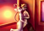 5_fingers anthro detailed_background duo fingers green_eyes hand_on_body hand_on_hip male nude red_eyes standing shumey milk_(scoon) mammal mouse murid murine procyonid raccoon rodent 2018 digital_media_(artwork)