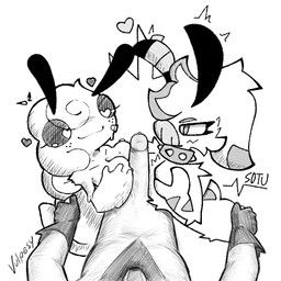 angry antennae_(anatomy) anthro big_breasts bodily_fluids breast_grab breast_play breasts butt butt_grab clothing collar female genital_fluids genitals gloves group hand_on_breast hand_on_butt handwear happy heart_eyes heart_symbol male male/female mask penis precum sex titfuck trio deadzephyr4114 sotu vulpesy ivy_(sotu) alien canid canine fox humanoid mammal 1:1 monochrome