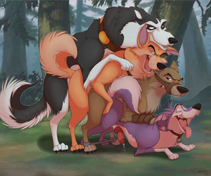 anal anal_penetration animal_genitalia animal_penis arms_tied balls black_body black_fur blue_eyes bodily_fluids bound brown_body brown_eyes brown_fur canine_genitalia canine_penis collar collar_only curled_tail digitigrade dominant dominant_male dripping erection eyes_closed feral feral_on_feral feral_penetrated feral_penetrating feral_penetrating_feral forced forced_knotting forced_to_penetrate forced_to_top forest_background foursome from_behind_position frown fur genital_fluids genitals grin group group_sex growling head_tuft intraspecies knot knotted_penis knotting leather looking_at_another looking_back looking_pleasured male male/male male_penetrated male_penetrating male_penetrating_male male_raping_male mounting muzzle_(object) muzzled narrowed_eyes nude obscured_penetration oral orange_body orange_fur orgasm_face outside_sex penetration penile penile_penetration penis plant precum precum_drip purple_body purple_fur quadruped rape restraints sex sheath smile smiling_at_another spreader_bar submissive submissive_male tail tongue tongue_out torn_ear train_position tree tuft white_body white_fur mcfan balto_(series) universal_studios balto kaltag_(balto) star_(balto) steele_(balto) alaskan_malamute canid canine canis domestic_dog husky hybrid mammal nordic_sled_dog spitz wolfdog 2018