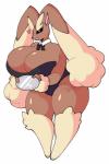 2019 2:3 anthro big_breasts big_ears black_sclera breasts bunny_costume clothed clothing corset costume curvy_figure female generation_4_pokemon heart_symbol hi_res huge_breasts lagomorph leotard lingerie looking_at_viewer lopunny mammal nintendo open_mouth pokemon pokemon_(species) satanickpaws signature simple_background solo standing thick_thighs topwear tray voluptuous wide_hips