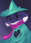 anthro blush clothed clothing eyewear fur glasses hat headgear headwear heart_symbol male scarf solo white_body white_fur alec8ter conditional_dnp deltarune undertale_(series) ralsei bovid caprine darkner goat mammal 2018 signature