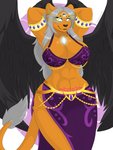 abs anthro arabian_clothing belly_dancer bra brace breasts clothing curvy_figure dancing feathered_wings feathers female gem gold_(metal) gold_jewelry grey_hair hair jewelry muscular muscular_anthro muscular_female no_pupils solo tail tail_tuft thick_thighs tuft underwear voluptuous wide_hips wings foxraver midnight_star_kal'kina midnightstarkal'kina felid feline lion mammal pantherine 2020 3:4 absurd_res digital_media_(artwork) hi_res