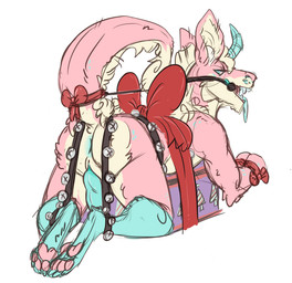 accessory animal_genitalia anthro anus bdsm bit_gag bondage bound bow_(feature) bow_accessory bow_knot bow_ribbon butt erection fur furgonomics gag gagged genital_slit genitals horn looking_back male nude open_mouth penis pink_body pink_scales presenting presenting_hindquarters raised_tail ribbons scales simple_background solo submissive submissive_male tail tail_accessory tail_bow tail_ribbon tongue meldritchhorror mythology drago_van_pierce dragon mythological_creature mythological_scalie scalie