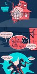 ambiguous_gender anthro dialogue duo knife sign tavern text vanilla_candy domestic_cat felid feline felis mammal squirmle absurd_res comic english_text hi_res restricted_palette