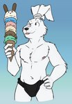 anthro black_clothing black_nose clothed clothing dessert food fur ice_cream ice_cream_cone male open_mouth simple_background solo tied_ears top_knot white_body white_fur unsafescapewolf usagi_yojimbo miyamoto_usagi lagomorph leporid mammal rabbit hi_res