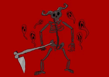 bone club_(weapon) horn male melee_weapon polearm scythe skeleton solo weapon john_brainless the_binding_of_isaac_(series) the_forgotten_(tboi) horned_humanoid humanoid low_res