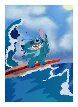 4_arms 4_fingers 4_toes ambiguous_gender antennae_(anatomy) anthro back_markings back_spines black_eyes blue_body blue_claws blue_fur blue_nose border chest_tuft claws detailed_background dipstick_antennae feet fingers fur happy head_tuft markings multi_arm multi_limb multicolored_antennae notched_ear open_mouth open_smile outside sea seascape sky small_tail smile solo sun surfboard surfer surfing tail toe_claws toes tuft vehicle water watercraft wave white_border kiyahocks disney lilo_and_stitch stitch_(lilo_and_stitch) alien experiment_(lilo_and_stitch) 2011 digital_media_(artwork) hi_res signature watermark