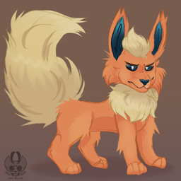 blue_nose feral fluffy fluffy_tail fur grumpy male neck_tuft orange_body orange_fur solo tail tuft yellow_body yellow_fur airymiller nintendo pokemon eeveelution flareon generation_1_pokemon pokemon_(species) 1:1 full-length_portrait hi_res portrait