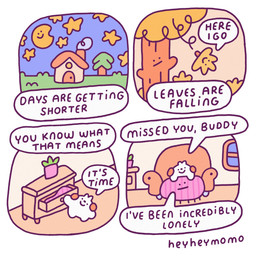 anthro armchair autumn building chair chibi detailed_background furniture house leaf male moon night plant plant_pot solo speech_bubble star text toony tree window heyheymomo canid canine canis domestic_dog mammal 1:1 english_text hi_res