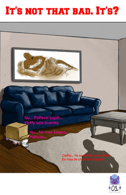 ambiguous_feral ambiguous_gender box cardboard cardboard_box color_coded_text container dialogue feral fur furniture hiding hooves inside offscreen_character painting_(object) painting_on_wall pink_hooves rug silhouette sofa solo table tail text white_body white_fur white_tail young young_ambiguous young_feral sorrystickpro fluffy_pony fluffy_pony_(species) mammal 2026 absurd_res digital_media_(artwork) hi_res spanish_text