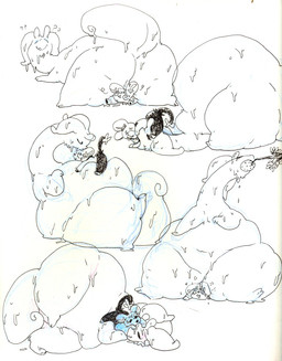 ambiguous_gender big_butt butt cuddling duo feral kissing sitting_on_another size_difference sleeping 2n2n nintendo pokemon generation_4_pokemon generation_6_pokemon goodra pokemon_(species) shinx 2015