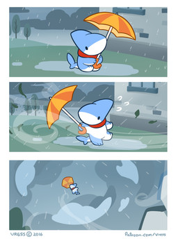 3_toes anthro biped black_eyes blue_body blue_skin blue_tail border chibi cloud collar day detailed_background featureless_crotch feet fin flying head_fin holding_object holding_umbrella leaf low-angle_view male multicolored_body multicolored_skin naturally_censored nude outside plant puddle raining sitting sky solo surprised tail tail_fin text toes tree two_tone_body two_tone_skin two_tone_tail umbrella water white_body white_border white_skin white_tail wind vress_(artist) vress_(character) aquatic fish shark shark_puppy 2016 comic digital_media_(artwork) hi_res multiple_scenes signature url