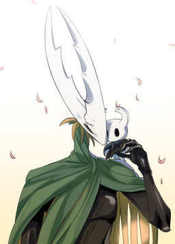 2_horns ambiguous_gender clothing duo eyebrows hollow_eyes horn larger_ambiguous petals size_difference smaller_ambiguous du_dang hollow_knight_(franchise) team_cherry hollow_knight_(character) the_knight_(hollow_knight) arthropod vessel_(species) hi_res sibling_(lore)