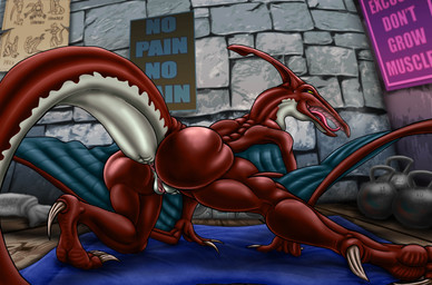 anthro anus big_butt breath butt exercise exercise_equipment female genitals membrane_(anatomy) membranous_wings muscular muscular_anthro muscular_female poster raised_tail solo stretching tail text vulva weights wide_hips wings lokidragon87 ptrisha_(lokidragon87) prehistoric_species pterosaur reptile scalie absurd_res english_text hi_res