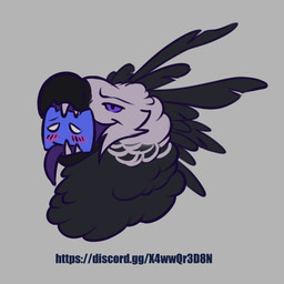 ambiguous_gender anthro beak black_body black_feathers blush blushing_profusely discord_logo duo feathers grey_background grey_body grey_feathers larger_pred long_tongue male male/ambiguous male_pred oral_vore prey_in_mouth purple_eyes sharp_teeth simple_background size_difference smile teeth text tongue tongue_out vore zeanlain discord_(app) zeanlain_(character) accipitrid accipitriform avian bird eagle harpy_eagle 1:1 2022 colored hi_res url