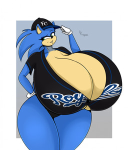 anthro baseball_uniform big_breasts breasts clothing crossgender female huge_breasts hyper hyper_breasts mtf_crossgender solo sportswear uniform aerodoggy kansas_city_royals mlb sega sonic_the_hedgehog_(series) sonic_the_hedgehog eulipotyphlan hedgehog mammal hi_res
