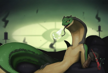 ambiguous_gender anthro apode green_body inside legless scales serpentine smoking smoking_pipe snake_hood solo tongue tongue_out lennoxicon deadlock_(game) valve valve_corporation vyper_(deadlock) draconcopode naga reptile scalie snake absurd_res hi_res