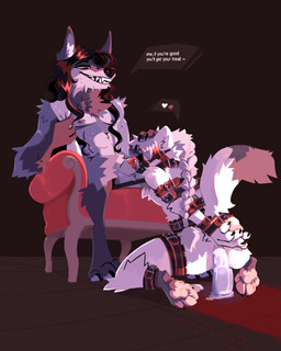 anal anal_penetration animal_dildo animal_genitalia animal_sex_toy anthro arms_tied bdsm belt_bondage black_collar blindfold bondage bondage_gear bound collar dialogue dildo dildo_in_ass dildo_insertion dildo_sitting dominant dominant_anthro dominant_male duo equine_dildo fixed_dildo fixed_toy fully_bound genitals hands_behind_back headpat heart_symbol knot knot_in_sheath leather male male/male musk muzzle_(object) muzzled object_in_ass pawpads penetration penis penis_tip sex_toy sex_toy_in_ass sex_toy_insertion sheath speech_bubble submissive submissive_anthro submissive_male teeth text tinywag lillian_le_rouge lumimyrsky_matkastaja canid canine canis fox mammal wolf 2021 4:5 english_text hi_res