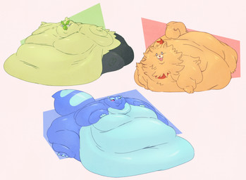 ambiguous_gender anthro beak belly belly_overhang big_belly big_butt big_cheeks big_tail black_body black_sclera blobby blue_body blue_tail butt chubby_cheeks deep_navel eyebrows fangs fat_rolls feral green_beak green_body green_eyebrows green_hair grey_eyes group hair huge_belly huge_butt huge_cheeks huge_tail hyper hyper_belly hyper_butt immobile looking_at_viewer morbidly_obese morbidly_obese_ambiguous morbidly_obese_anthro morbidly_obese_feral multicolored_body navel obese obese_ambiguous obese_anthro obese_feral orange_nose overweight overweight_ambiguous overweight_anthro overweight_feral pink_tongue simple_background sitting smile smiling_at_viewer starter_trio tail tan_body tan_hair tan_tail teeth tongue tongue_out trio two_tone_body white_background white_eyes wiishyishii nintendo pokemon pokemon_winds_and_waves avian browt canid canine gecqua generation_10_pokemon mammal pokemon_(species) pombon reptile scalie 2026 colored digital_media_(artwork) hi_res shaded