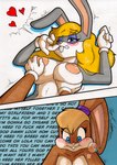 anthro big_breasts blonde_hair breast_fondling breast_play breasts duo female female/female fondling hair hand_on_breast nipples nude profanity teeth text rotten_owl looney_tunes warner_brothers bugs_bunny lola_bunny lagomorph leporid mammal rabbit absurd_res english_text hi_res