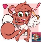 2024 3_toes 4_fingers anthro arrow_(weapon) barefoot bent_arm bent_legs big_ears big_eyes big_head big_iris big_pupils biped black_eyebrows bow_(weapon) brown_nose buckteeth clothed clothed_anthro clothed_female clothing cupid cupid's_arrow digital_drawing_(artwork) digital_media_(artwork) dress exclamation_point extended_arm eyebrow_through_hair eyebrows eyelashes fake_wings feet female fingers front_view full-length_portrait fur geometric_background glistening glistening_eyes green_eyes hair happy headgear headkerchief headwear heart_symbol hi_res holding_arrow holding_bow_(weapon) holding_object holding_ranged_weapon holding_weapon holidays iris kerchief kiff_kaff looking_at_viewer mammal mitzi_(ajmarekart) murphy_and_mitzi open_mouth open_smile pink_heart pink_inner_ear pink_tongue plantigrade portrait pose pupils ranged_weapon red_body red_ears red_fur red_hair red_tail reference_image rodent round_ears sciurid short_hair simple_background smile smiling_at_viewer snout solo tail teeth toes tongue translucent translucent_hair tree_squirrel valentine's_day weapon white_clothing white_dress white_headkerchief white_headwear white_kerchief young young_anthro young_female
