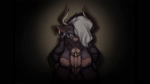 animal_genitalia animal_penis anthro areola big_areola big_breasts breasts curvy_figure ear_piercing ear_tag equine_genitalia equine_penis facial_piercing front_view fur genital_piercing genitals gynomorph hair hands_on_hips intersex lip_piercing looking_at_viewer music penis piercing purple_body purple_fur simple_background solo white_hair wide_hips yellow_eyes sound_warning triplecorne mayvi bovid bovine cattle highland_cattle mammal animated sound webm