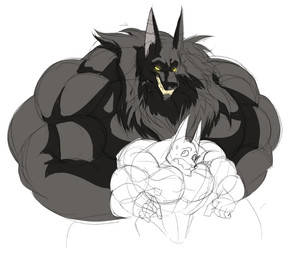 anthro big_muscles big_pecs black_body black_fur duo female fur huge_muscles larger_female male muscular muscular_anthro muscular_arms muscular_female muscular_male pecs sharp_teeth size_difference smaller_male teeth yellow_eyes zer0myostatin mythology road_rovers blitz_(road_rovers) colleen_(road_rovers) canid canine canis dobermann domestic_dog mammal mythological_canine mythological_creature pinscher werecanid werecanine werecreature werewolf
