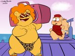 afro animal_print anthro bathrobe belly binoculars blush boombox bulge clothing duo embarrassed footwear leopard_print male male/male overweight overweight_male robe sandals shoes speedo swimwear young chonkymouse happy_tree_friends cub_(htf) disco_bear_(htf) pop_(htf) 4:3 hi_res