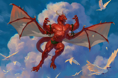 2_horns abs anthro back_wings biceps big_wings bottomwear bulge claws clothed clothing horn loincloth loincloth_only male muscular muscular_anthro muscular_male outside pecs red_body red_scales scales solo spread_wings tail topless wings taran_fiddler mythology arkees dragon mythological_creature mythological_scalie scalie 3:2 hi_res