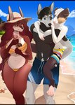 anthro beach bikini bikini_bottom bikini_top biped black_body black_fur blue_eyes breasts brown_eyes carrying_another carrying_partner clothing dessert detailed_background female food fur group hair hat headgear headwear ice_cream long_hair male multicolored_body multicolored_fur navel outside red_body red_fur red_hair sea seaside smile sun_hat swimming_trunks swimwear tan_body tan_fur trio two-piece_swimsuit two_tone_body two_tone_fur water white_body white_fur angellsview3 conditional_dnp 8echo angell_(angellsview3) canid canine canis caviid domestic_dog fox guinea_pig hybrid mammal rodent wolf 2022 absurd_res digital_media_(artwork) hi_res