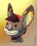 anthro beady_eyes dipstick_ears ear_markings fur grey_body grey_fur hair markings multicolored_ears neck_tuft orange_markings pie_cut_eyes red_hair simple_eyes smile solo teeth tuft sketchotterly sam_and_max bat hybrid lagomorph leporid mammal rabbit 4:5 bust_portrait hi_res portrait shaded soft_shading