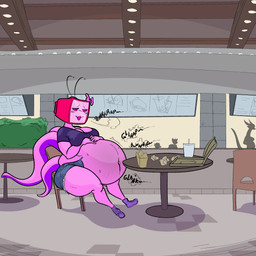 belly_rub bloated burp_cloud burping digestion digestion_noises electronics female food_court for_a_head full_stomach hand_on_belly mall obese obese_female overstuffed overweight overweight_female screen screen_face stuffing television weight_gain sinfullapis object_head screen_head tv_head 1:1 absurd_res hi_res