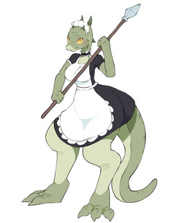 3_toes anthro apron barefoot black_clothing black_dress blush breasts clothed clothed_anthro clothed_female clothing dress feet female female_anthro front_view green_body green_tail holding_melee_weapon holding_object holding_polearm holding_spear holding_weapon maid_apron maid_headdress maid_uniform melee_weapon mouth_closed polearm pupils simple_background slit_pupils small_waist solo spear standing tail toes uniform weapon white_apron white_background white_clothing yellow_sclera abyss_creature_(artist) microsoft the_elder_scrolls the_lusty_argonian_maid argonian scalie 2024 4:5 absurd_res digital_media_(artwork) full-length_portrait hi_res korean_description portrait