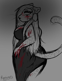 alternative_fashion anthro big_breasts big_butt black_clothing black_dress blood blood_on_claws blood_on_face blood_splatter bodily_fluids breasts butt claws clothing crazed_look dress ear_piercing ear_ring ear_stud eyeliner eyeshadow female formal_wear goth hair leopard_spots long_hair looking_at_viewer makeup mascara piercing ring_piercing running_makeup running_mascara skull_accessory slightly_chubby slightly_chubby_female solo spots thick_thighs voluptuous_female wide_hips cumcadaver mara_rossi felid leopard mammal pantherine absurd_res hi_res