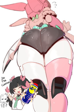 advertisement big_butt black_body bodily_fluids bow_tie butt butt_focus cheek_spots clothing emanata eyes_closed female frilly frilly_clothing gesture glistening gloves group hand_gesture handwear low-angle_view lube lube_on_butt machine metallic_hair necktie not_furry open_mouth open_smile pink_body pseudo_hair rear_view robotic_legs simple_background smile solo_focus sweat sweatdrop text thick_thighs thumbs_up trio white_background white_body gen_(unzzenasd) mihoyo wd-40 zenless_zone_zero aria_(zenless_zone_zero) nangong_yu_(zenless_zone_zero) sunna_(zenless_zone_zero) human humanoid mammal robot robot_humanoid 2026 english_text hi_res