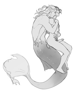 animal_genitalia duo eyes_closed genital_slit genitals hand_on_belly hand_on_chest human_on_humanoid human_penetrated humanoid_genitalia humanoid_penis interspecies male male/male male_on_human penetration penis smile split_form kaciart mermay the_witcher dandelion_(the_witcher) geralt_of_rivia animal_humanoid aquatic aquatic_humanoid human humanoid mammal merfolk hi_res monochrome