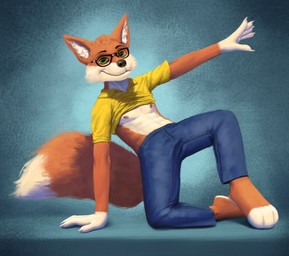 abs anthro athletic athletic_anthro athletic_male bottomwear clothed clothing countershade_face countershade_neck countershade_torso countershading denim denim_bottomwear denim_clothing dipstick_tail eyewear fur glasses gloves_(marking) green_eyes jeans male male_anthro markings nipples orange_body orange_fur pants paws pecs raised_clothing raised_shirt raised_topwear shirt simple_background smile tail tail_markings topwear wearing_glasses white_body white_fur thejoyfuldragon bausparfuchs canid canine fox mammal hi_res