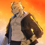 abs anthro bottomwear clock clothed clothing fur jacket male markings muscular muscular_anthro muscular_male navel open_clothing open_jacket open_topwear pecs shirtless shorts solo spots spotted_body spotted_fur topwear watch wristwatch hagio_graphy lifewonders tokyo_afterschool_summoners ose_(tas) felid leopard mammal pantherine 1:1 hi_res