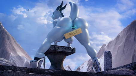 2_horns anal anal_penetration anthro anthro_penetrated anus bent_over big_butt black_horn blue_body bodily_fluids bracelet breasts butt buttplug buttplug_in_ass buttplug_insertion clothing dripping female female_penetrated footwear footwear_only genital_fluids genitals high_heels high_heels_only horn jewelry looking_at_viewer looking_back looking_back_at_viewer mostly_nude mostly_nude_anthro mostly_nude_female mountain nipple_armor object_in_ass outside penetration physical_censor_bar plug_(sex_toy) plug_insertion presenting presenting_hindquarters raised_tail rear_view sex_toy sex_toy_in_ass sex_toy_insertion shoes sky solo spread_legs spreading tail text thick_thighs vaginal_fluid_drip vaginal_fluids wood wooden_plank dododragon56 yogher_(modeler) bethesda_game_studios microsoft mythology skyrim the_elder_scrolls milfnir ambient_bird dragon mythological_creature mythological_scalie reptile scalie 16:9 3d_(artwork) 4k absurd_res artist_name blender_(artwork) blender_cycles_(artwork) censored digital_media_(artwork) hi_res watermark widescreen
