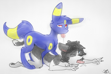 ahegao all_fours alternate_color anthro anthro_on_feral anthro_penetrated bestiality black_hair black_nose blue_eyes bodily_fluids breasts claws doggystyle drooling duo feet female female_on_feral female_penetrated feral feral_penetrating feral_penetrating_anthro from_behind_position fur hair hindpaw interspecies looking_pleasured lying male male/female male_on_anthro male_penetrating male_penetrating_female nude one_eye_closed open_mouth pawpads paws penetration pokephilia red_eyes saliva sex simple_background teeth tongue tongue_out white_background backsash fuzzywuff nintendo pokemon chelsea_chamberlain canid canine canis domestic_dog eeveelution generation_2_pokemon karelian_bear_dog mammal pokemon_(species) spitz umbreon 2013 3:2