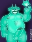 4_fingers anthro balls big_balls big_penis black_face colored_fire elemental_manipulation empty_eyes erection evil_grin fingers fire fire_manipulation genitals glowing glowing_body glowing_eyes glowing_mouth green_body green_fire horn huge_penis humanoid_genitalia humanoid_penis male male_anthro musclegut muscular nipples open_mouth open_smile overweight overweight_anthro overweight_male penis possession smile solo liukky dead_end:_paranormal_park pugsley temeluchus canid canine canis demon domestic_dog mammal molosser pug small_molosser toy_dog 3:4